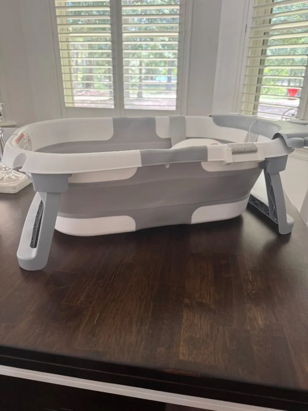 Foldable Baby Bath Tub With Dinosaur Cushion & Digital Thermometer - Gray & Whit